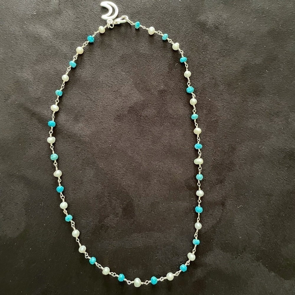Pearl & Turquoise Beaded Necklace sterling silver